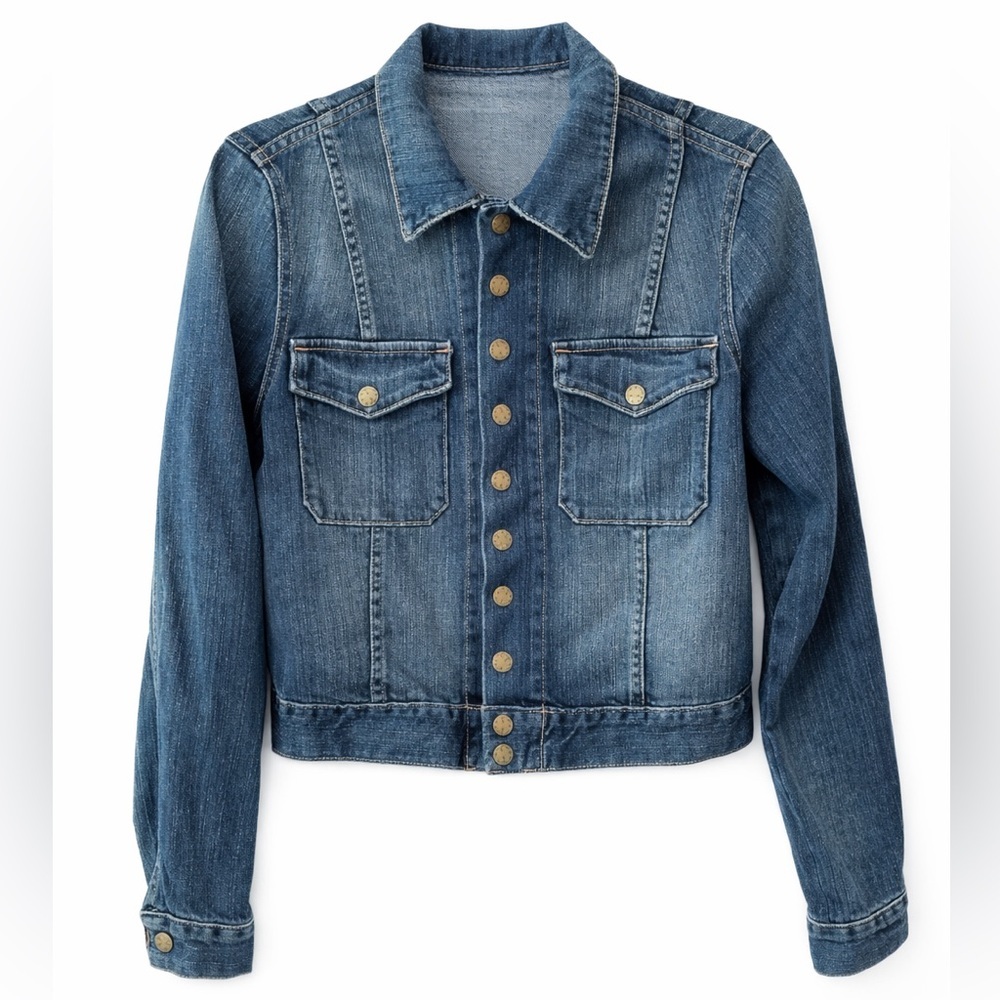 Current Elliott Denim Trucker Jacket Blue Stretch Classic Fitted Size 2